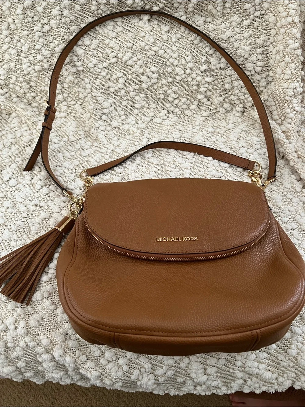 Michael Kors Cognac Pebbled Leather Crossbody with Tassel
